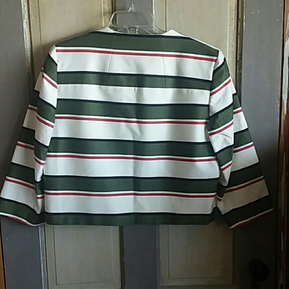 Nine West Striped Open Front Jacket Green and Red - Picture 5 of 5